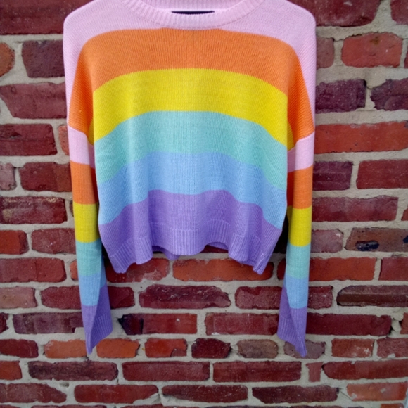 Forever 21 Pastel Rainbow 🌈 Striped L/S Pullover Crewneck Knit Sweater Smalll - Picture 2 of 6